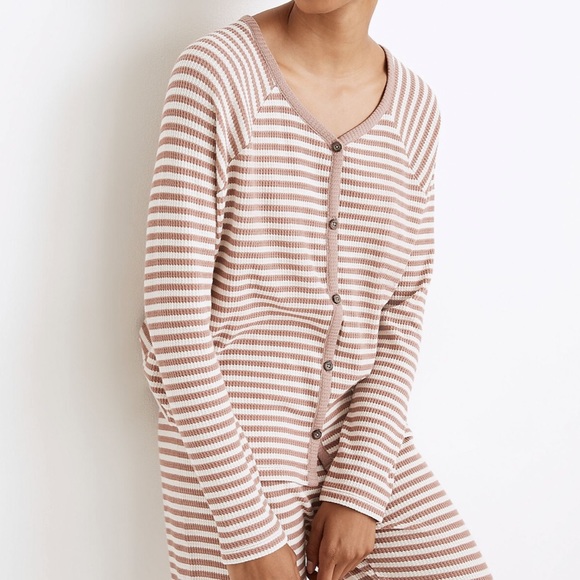 Madewell Waffle Knit Button Front Pajama Top in Lorain Stripe - Picture 2 of 10